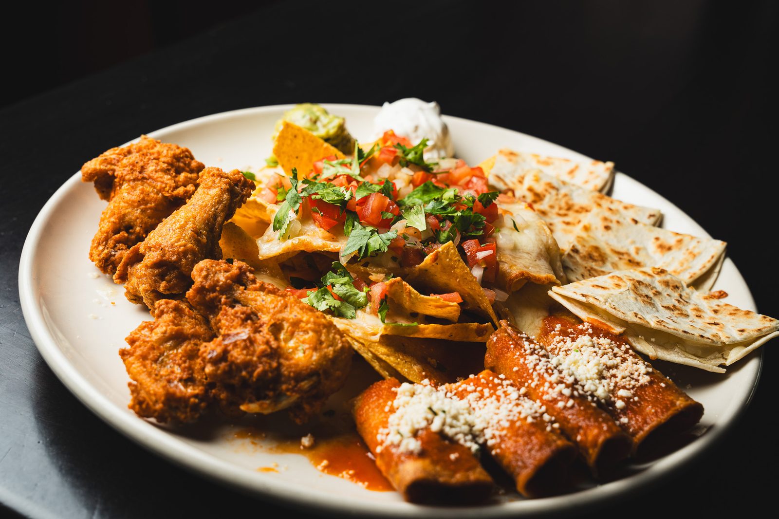 Wings, nachos and quesadillas